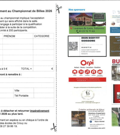 Championnat de Billes de Crouy APE Crouy. 31ème édition. 11 et 12 avril 2026